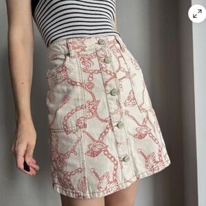 Ganni Cream Mini Skirt with Coral Chain & Shell Motif